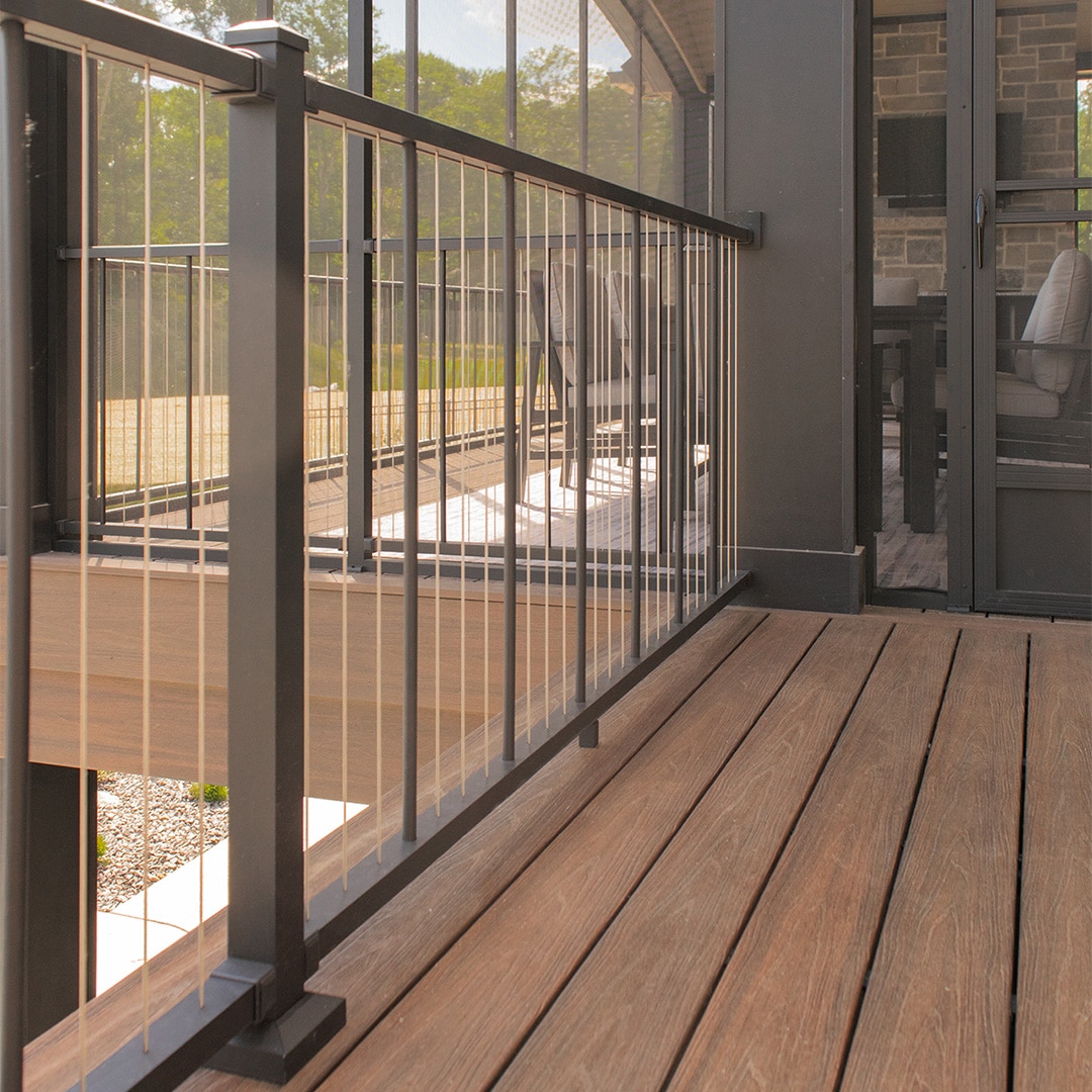 black aluminum cable railing on residential deck