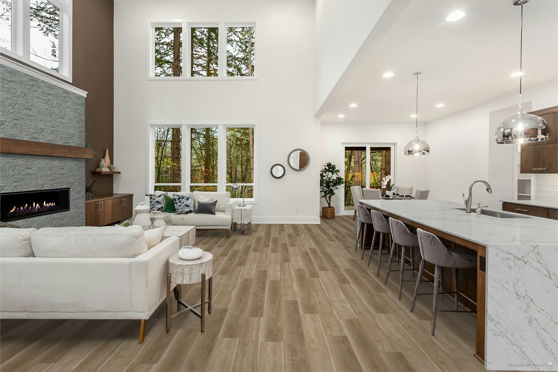 light luxury vinyl floors in large living space