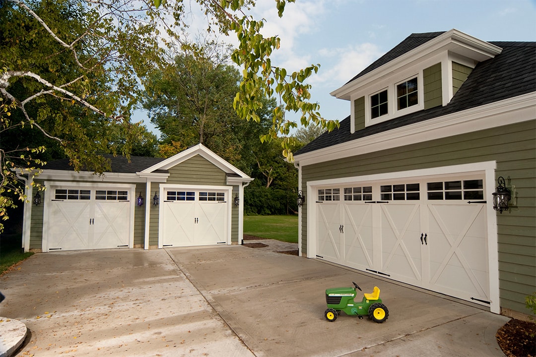 carriage house garage doors on farmhouse