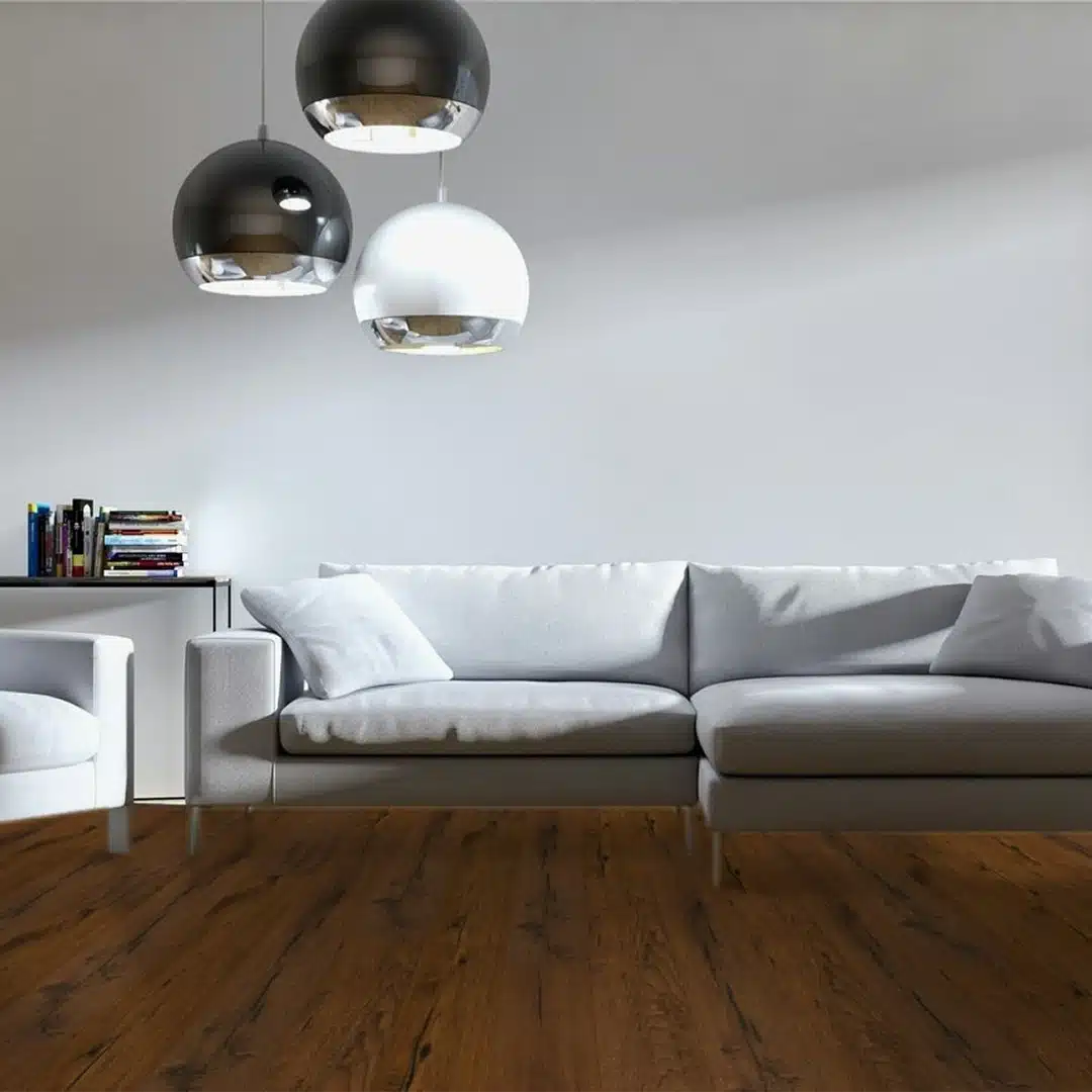 living room with wood floors and modern accents