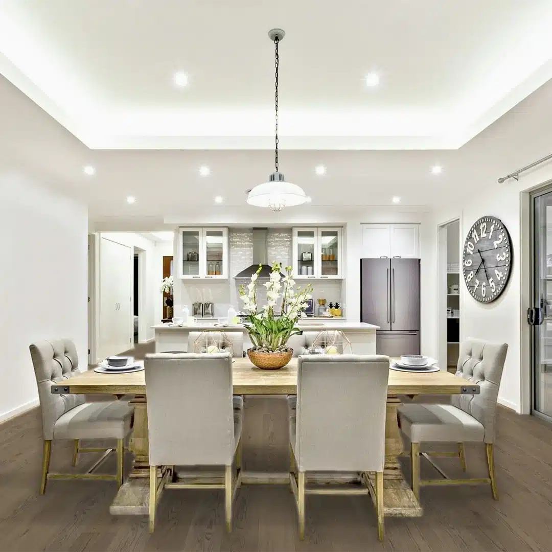 ornate dining room with wood flooring