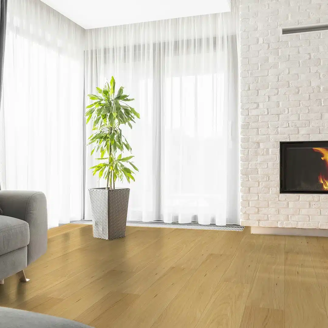 living room with fireplace and wood floors