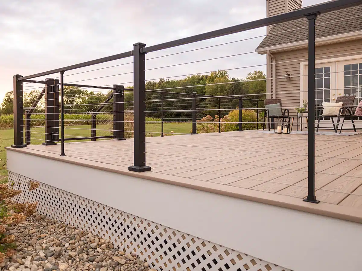 backyard deck with horizontal cable railing