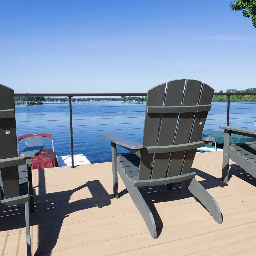 view from residential deck overlooking lake