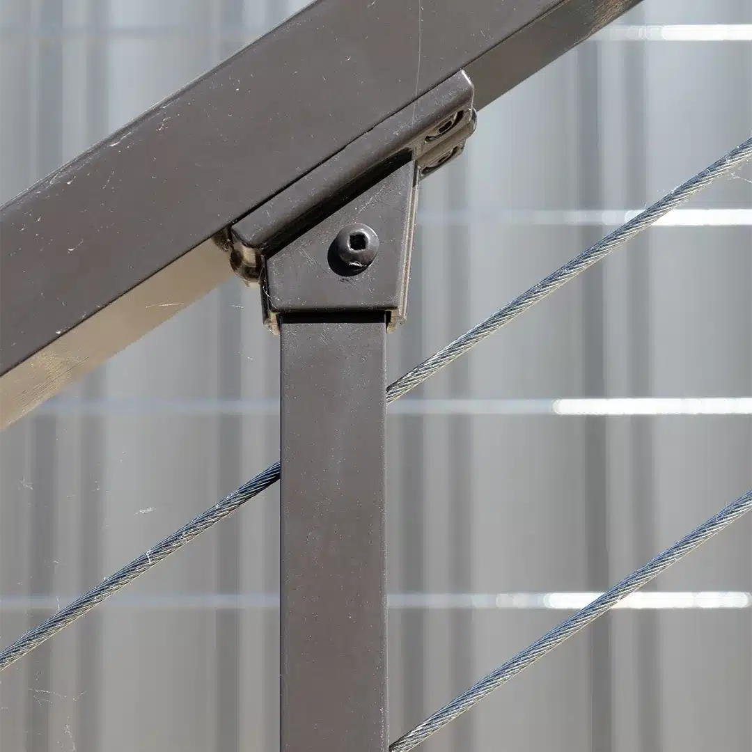 closeup of support column on horizontal cable railing system