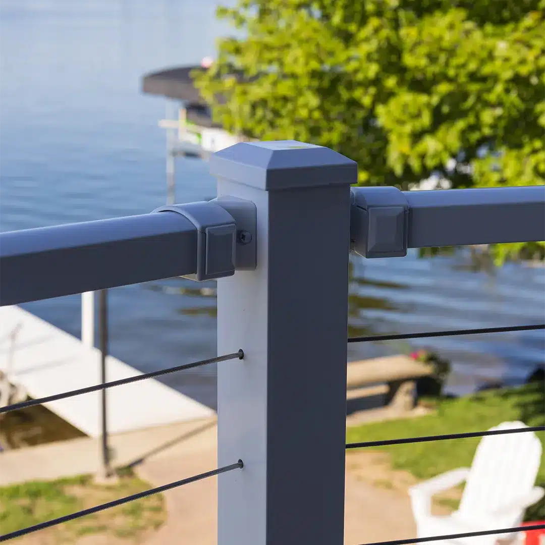 close up of white railing column