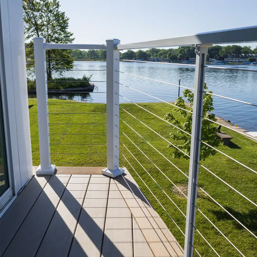 horizontal cable railing on residential balcony