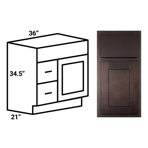 illustration of bathroom vanity with two drawers and one door