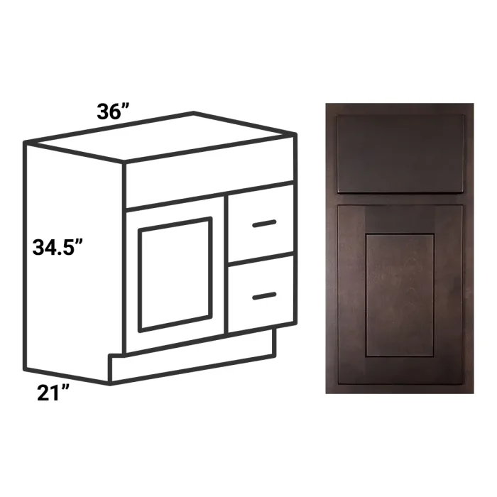 illustration of bathroom vanity with two drawers and one door