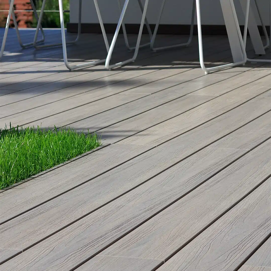 composite wood decking with light colored stain