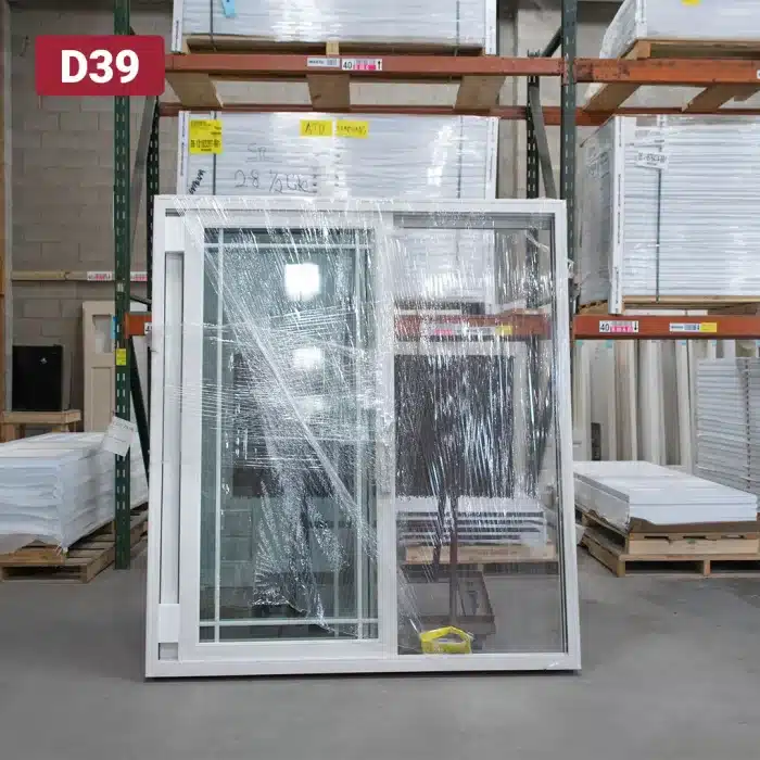 white sliding patio door wrapped in plastic