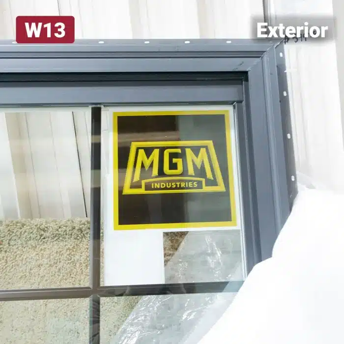 mgm manufacturer sticker on glass window pane