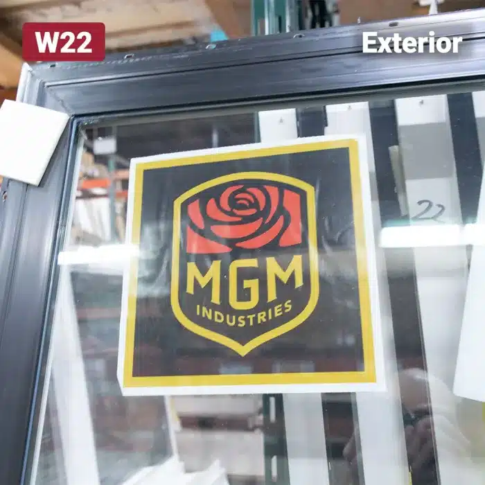 mgm manufacturer sticker on glass window pane