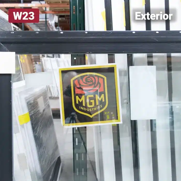 mgm manufacturer label on window glass pane