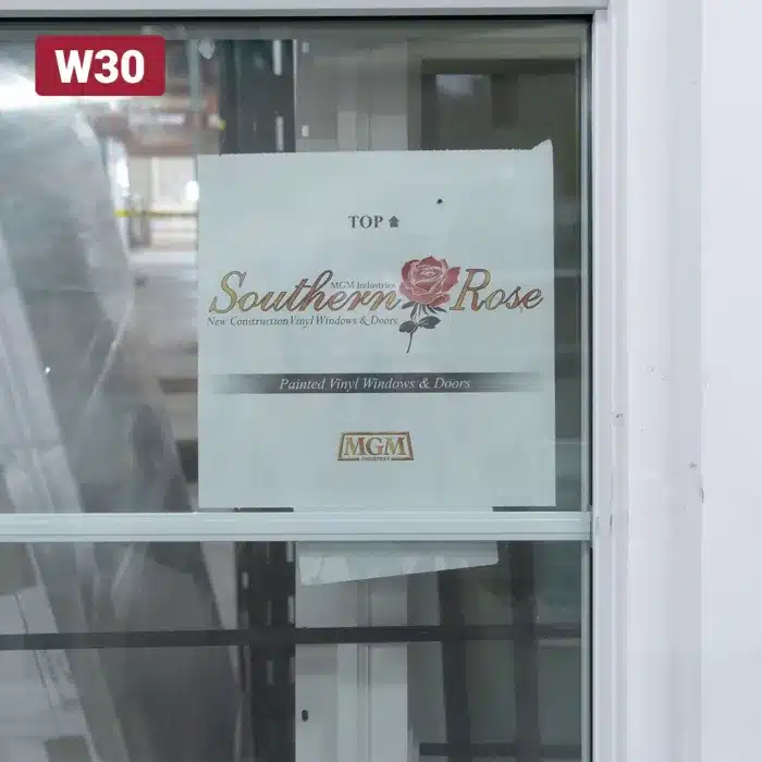 southern rose product label on glass window pane