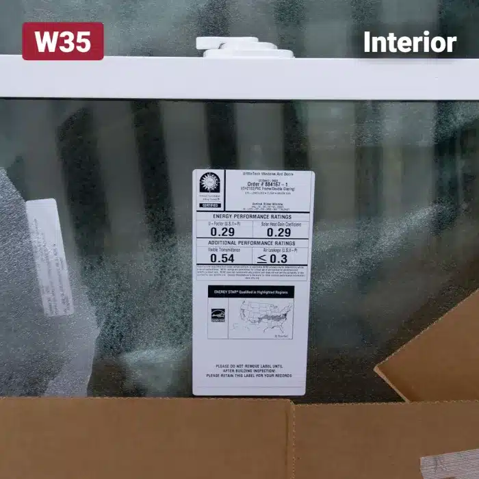 manufacturer label on window