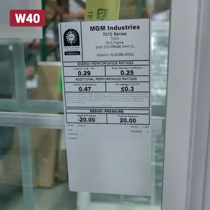 manufacturer label on window