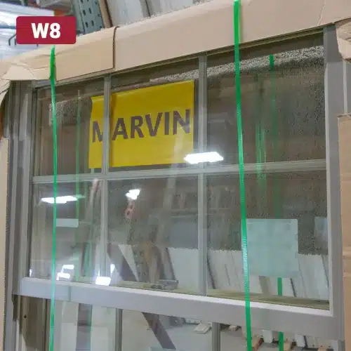 marvin manufacturer sticker on glass window pane